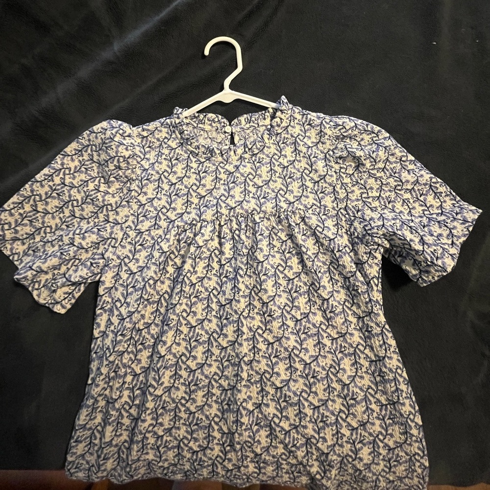 LOFT Blue and White Patterned Blouse